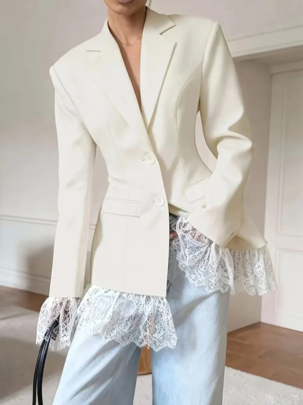 Fashionable Women's Elegant Blazer, Stylish and Versatile Lace-Trimmed New Suit